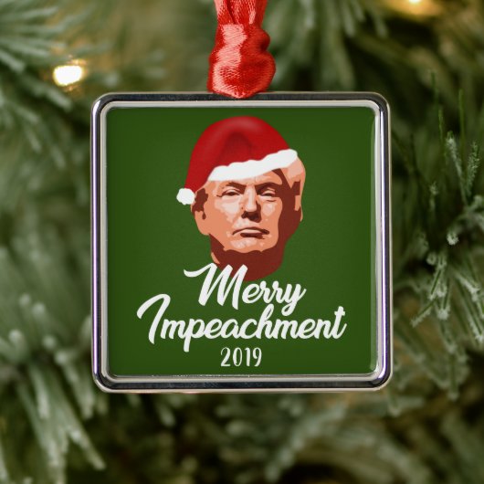 MERRY IMPEACHMENT 2019 TRUMP SANTA HAT METALEN ORNAMENT (Boom)