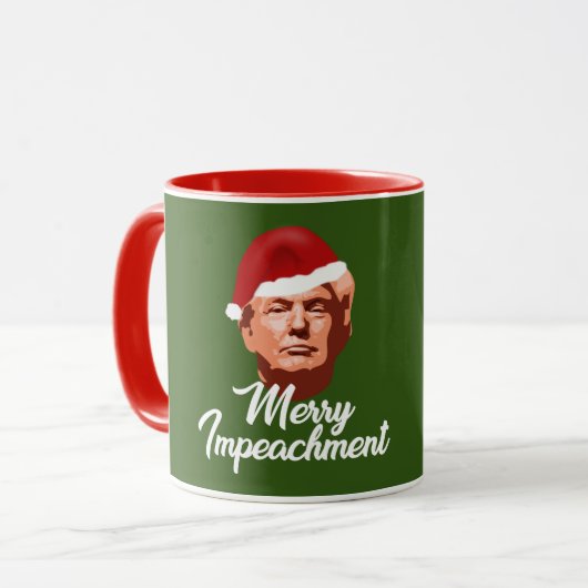 MERRY IMPEACHMENT TRUMP SANTA HAT CADEAU MOK (Voorkant links)