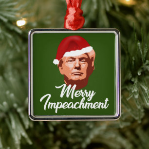 MERRY IMPEACHMENT TRUMP SANTA HAT METALEN ORNAMENT