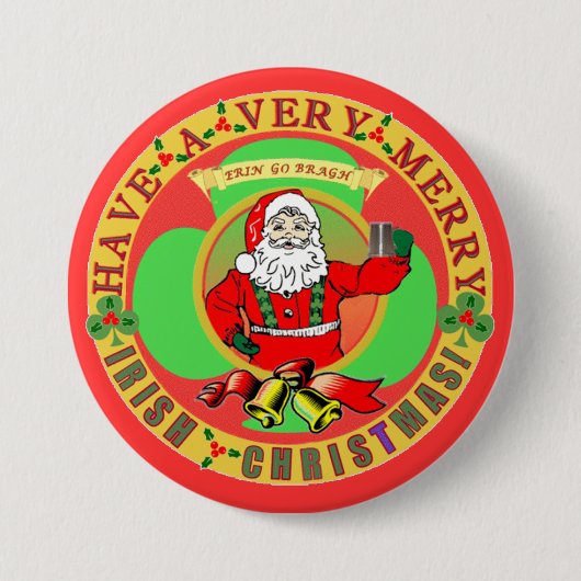 Merry Irish Kerstmis Bufton Ronde Button 7,6 Cm (Voorkant)