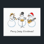 Merry Jazzy Christmas Funny Snowman Jazzband Briefkaart<br><div class="desc">Het Schattigee Merry Jazzy Christmas Briefkaart toont cartoon-illustraties van de grappige Jazzband: drie sneeuwpoppen die een prachtig kerstdeuntje spelen. Grote Kaart om naar je vrienden en geliefden te sturen om hen een vrolijk kerstfeest te wensen. Aarzel nooit om contact met me op te nemen via Zazzle als je hulp nodig...</div>