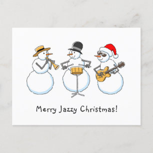 Merry Jazzy Christmas Funny Snowman Jazzband Briefkaart