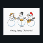 Merry Jazzy Christmas Funny Snowman Jazzband Feestdagenkaart<br><div class="desc">Het Schattigee Merry Jazzy Christmas Briefkaart toont cartoon-illustraties van de grappige Jazzband: drie sneeuwpoppen die een prachtig kerstdeuntje spelen. Grote Kaart om naar je vrienden en geliefden te sturen om hen een vrolijk kerstfeest te wensen. Aarzel nooit om contact met me op te nemen via Zazzle als je hulp nodig...</div>