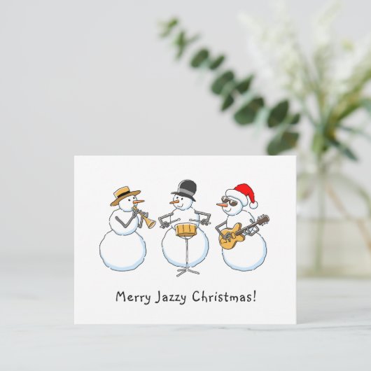 Merry Jazzy Christmas Funny Snowman Jazzband Feestdagenkaart (Staand voorkant)