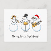 Merry Jazzy Christmas Funny Snowman Jazzband Feestdagenkaart (Voorkant)