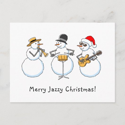 Merry Jazzy Christmas Funny Snowman Jazzband Feestdagenkaart (Voorkant)