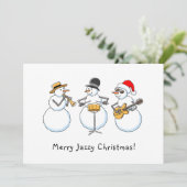 Merry Jazzy Christmas Funny Snowman Jazzband Feestdagenkaart (Staand voorkant)