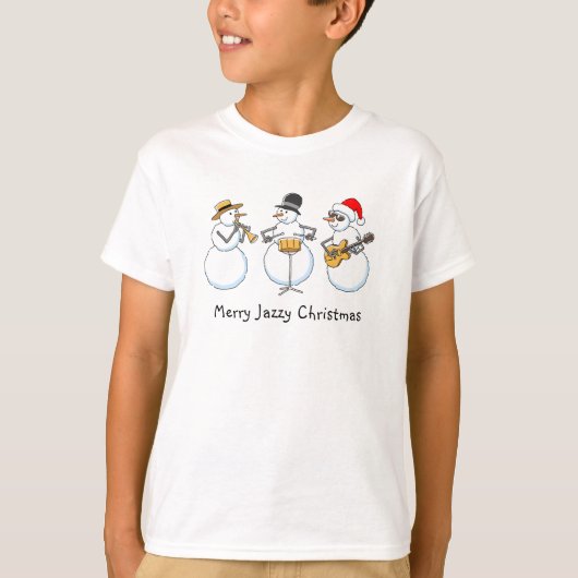 Merry Jazzy Christmas Funny Snowmen Jazz Band Boy T-shirt (Voorkant)