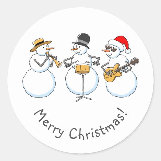 Merry Jazzy Christmas Snowman Funny Jazzband Ronde Sticker (Voorkant)