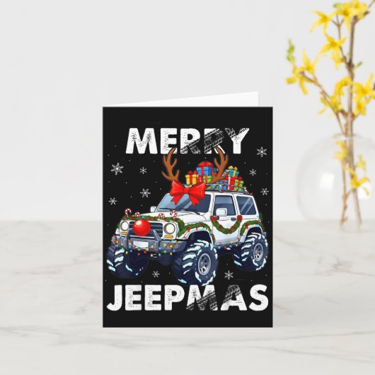 Merry Jeepmas Ugly Light Reindeer Christmas  Kaart (Gele Bloem)