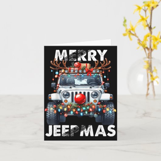 Merry Jeepmas Ugly Light Reindeer Christmas  Kaart (Gele Bloem)