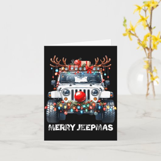 Merry Jeepmas Ugly Light Reindeer Christmas  Kaart (Gele Bloem)