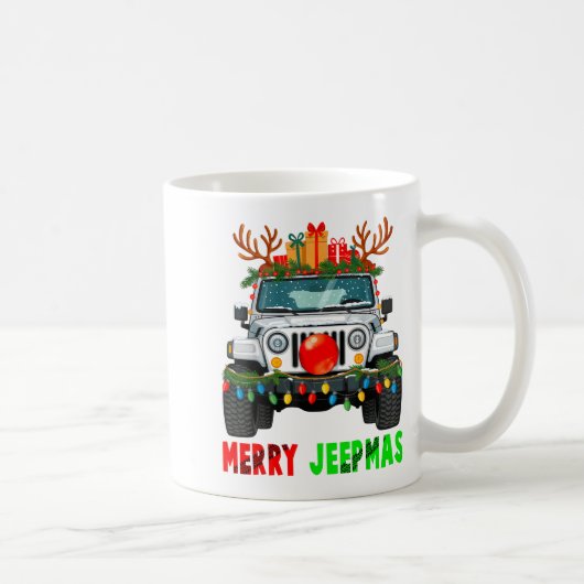 Merry Jeepmas Ugly Light Reindeer Christmas  Koffiemok (Rechts)