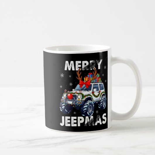Merry Jeepmas Ugly Light Reindeer Christmas Koffiemok (Rechts)