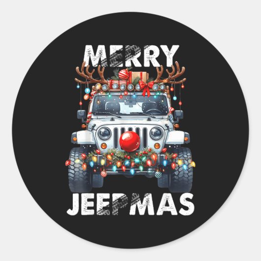 Merry Jeepmas Ugly Light Reindeer Christmas  Ronde Sticker (Voorkant)