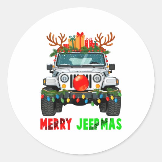 Merry Jeepmas Ugly Light Reindeer Christmas  Ronde Sticker (Voorkant)