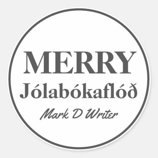 Merry Jolabokaflod Custom Ronde Sticker (Voorkant)