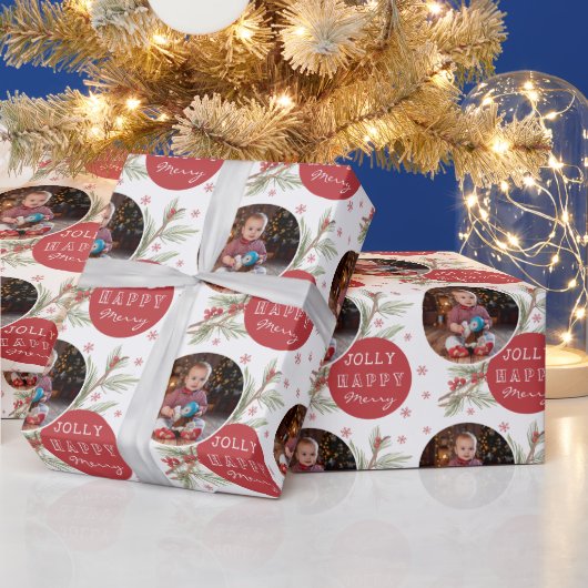 Merry Jolly Custom Photo Holiday Gift Wrap Cadeaupapier (Feestdagen)