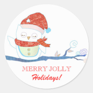 Merry Jolly Feestdagen Fun Owl Groeten Stickers