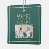 Merry Jolly Happy Family Foto met kerstgroen Keramisch Ornament (Links)