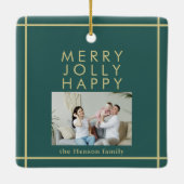 Merry Jolly Happy Family Foto met kerstgroen Keramisch Ornament (Achterkant)