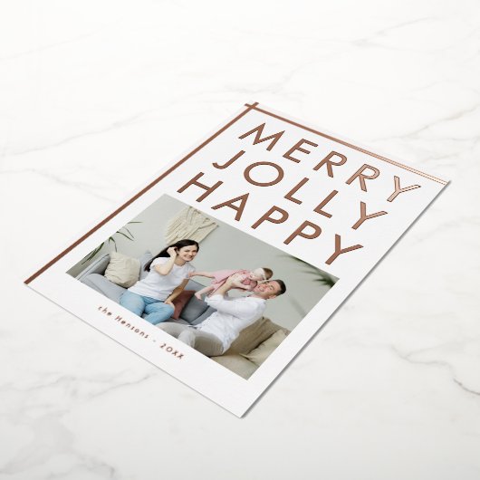 Merry Jolly Happy Family Foto met Kerstmis Gold Folie Feestdagenkaart (Gedraaid)