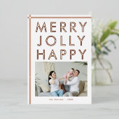 Merry Jolly Happy Family Foto met Kerstmis Gold Folie Feestdagenkaart (Staand Voorkant)