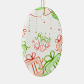 Merry Joy Christmas Greetings with Gifts Design Keramisch Ornament (Rechts)