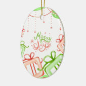 Merry Joy Christmas Greetings with Gifts Design Keramisch Ornament (Links)