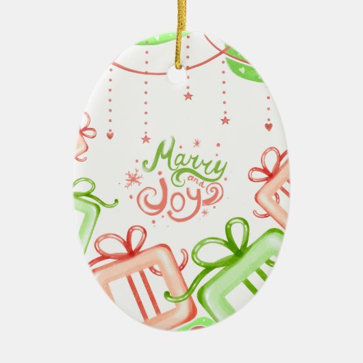 Merry Joy Christmas Greetings with Gifts Design Keramisch Ornament (Voorkant)