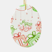 Merry Joy Christmas Greetings with Gifts Design Keramisch Ornament (Achterkant)