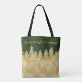 Merry Joyful Kerstmis Dark Green Gold Pine Trees Tote Bag (Achterkant)