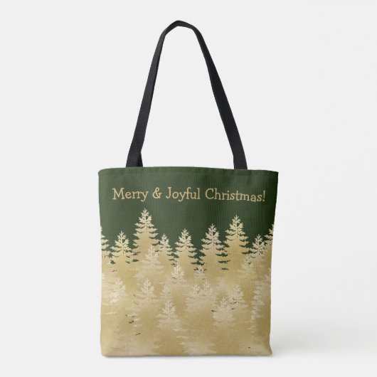 Merry Joyful Kerstmis Dark Green Gold Pine Trees Tote Bag (Achterkant)