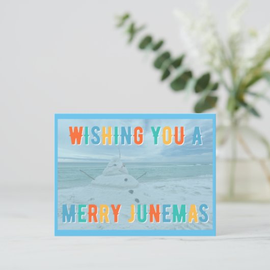 Merry Junemas Melted Snowman Briefkaart (Staand voorkant)