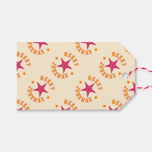 Merry Junemas Tropical Kerstpatroon Cadeaulabel (Voorkant (Horizontaal))