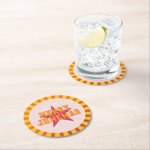 Merry Junemas Tropische Kerstmis Ronde Kartonnen Onderzetter