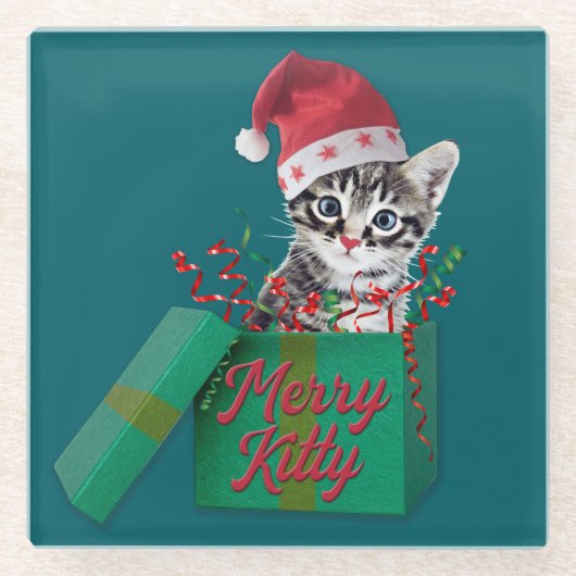Merry Kat, pretkerst Glazen Onderzetter (Voorkant)