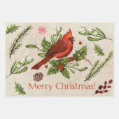 Merry kerrode kardinaal inpakpapier vel (Voorkant)