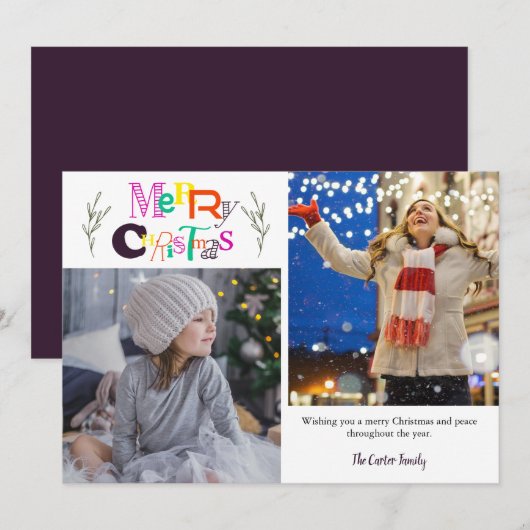 Merry kerst 2 Foto Collage Typografie Artsy (Voorkant / Achterkant)