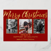 Merry kerst 3 Foto Collage Real Folie Feestdagenkaart (Voorkant)