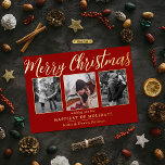 Merry kerst 3 Foto Collage Real Folie Feestdagenkaart<br><div class="desc">Verstuur de vakantiegroeten van dit jaar in stijl met deze unieke en moderne echte folie geperste vakantiekaarten. Voeg eenvoudig uw eigen foto's en aangepaste tekst toe aan deze vakantiekaarten met de sectie "Bewerken van deze sjabloon" of klik op de knop "Aanpassen" om toegang te krijgen tot meer geavanceerde bewerkingsgereedschappen.</div>