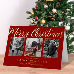 Merry kerst 3 Foto Collage Real Folie Feestdagenkaart<br><div class="desc">Stuur de vakantiegroeten van dit jaar in stijl uit met deze unieke en eigentijdse echte folie geperste vakantiekaarten. Voeg eenvoudig uw eigen aangepaste foto's en bewoordingen toe aan deze vakantiecaarten met behulp van de sectie "Deze sjabloon van het ontwerp bewerken" of klik op de knop "Aanpassen" om toegang te krijgen...</div>