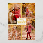 Merry kerst 4 Foto Collage Gold Folie Feestdagenkaart (Voorkant)