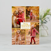 Merry kerst 4 Foto Collage Gold Folie Feestdagenkaart (Staand Voorkant)