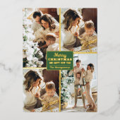 Merry kerst 4 Foto Collage Gold Folie Feestdagenkaart (Voorkant)