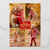 Merry kerst 4 Foto Collage Gold Folie Feestdagenkaart (Voorkant)