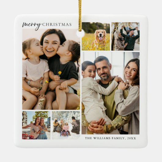 Merry kerst 6 Foto Collage Keramisch Ornament (Achterkant)