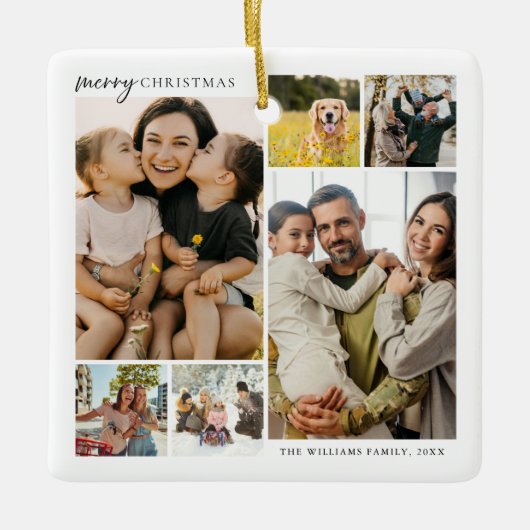 Merry kerst 6 Foto Collage Keramisch Ornament (Voorkant)