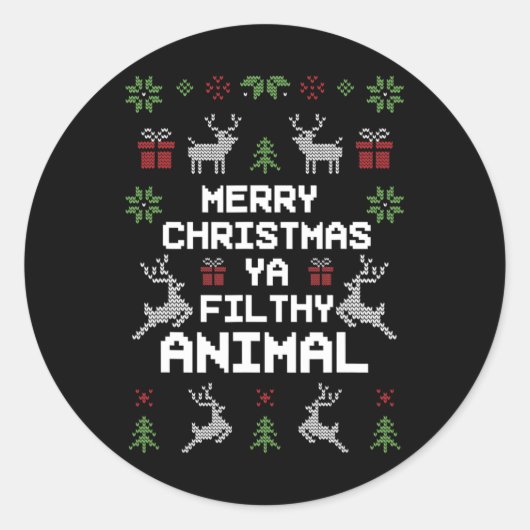 Merry kerst Animal Filthy Ya Ronde Sticker (Voorkant)