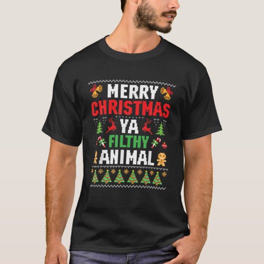 Merry kerst Animal Filthy Ya Ugly Sweater Styl T-shirt (Voorkant)